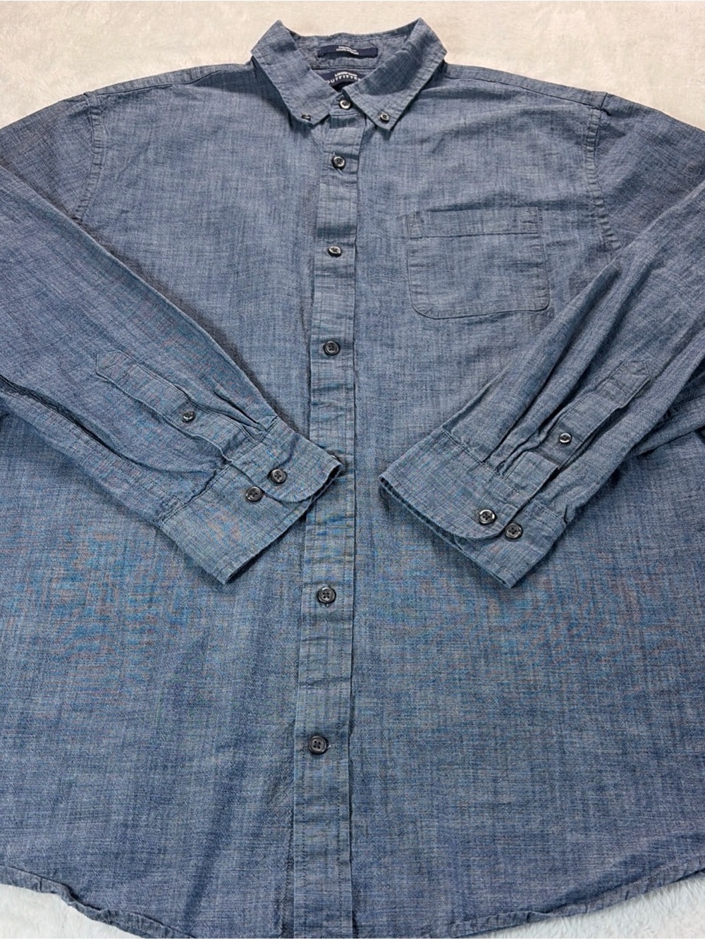 Lands End Outfitters Men's Trad Fit Long Sleeve Button Down Shirt Blue 17.5X35